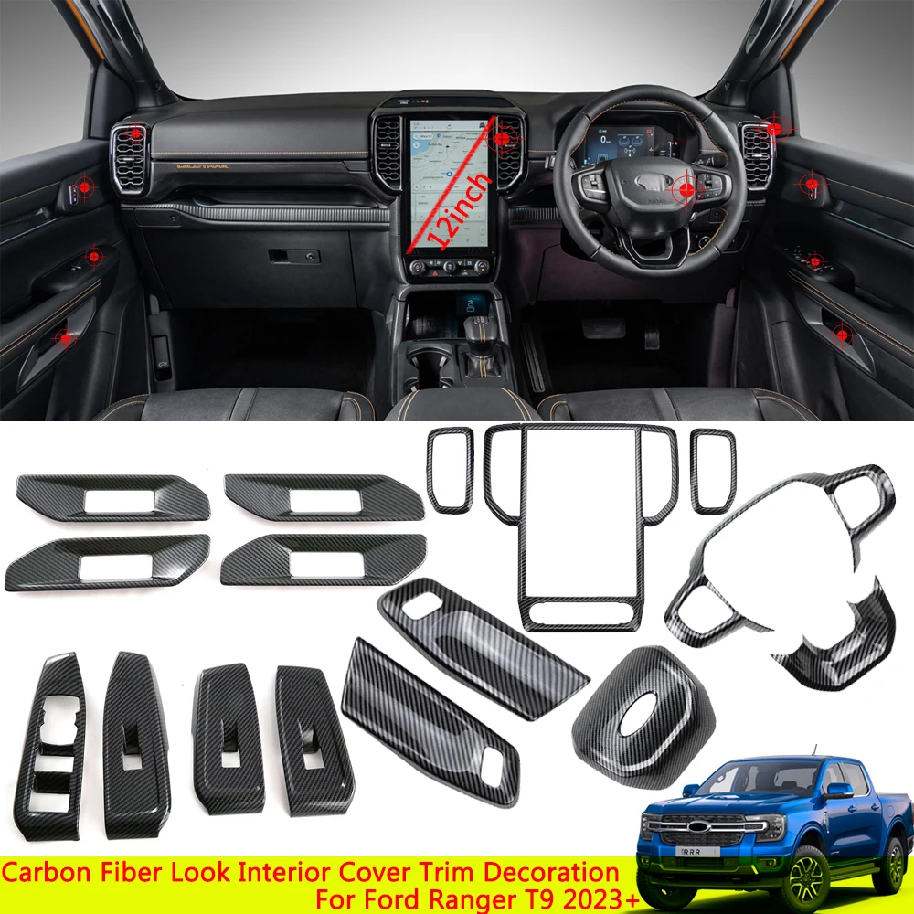 

Отделка салона автомобиля из углеродного волокна для Ford Ranger T9 2023 2024