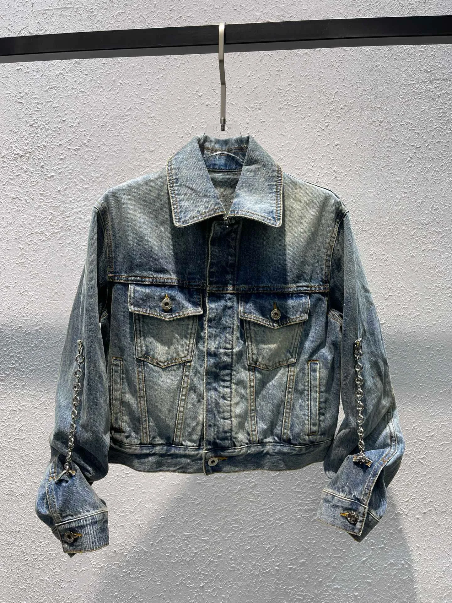 

EVACANDIS High Quality Women Spring New Chain Denim Coat Chic Vintage Sweet Cotton Turn-down Collar Single Breasted Casual Tops