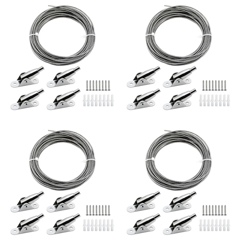 

Big Deal 4Pcs 10M Stainless Steel Wire Rope Coated 2 Mm Steel Rope Adjustable Curtain Rope Hanging Rope With Mounting Clamps
