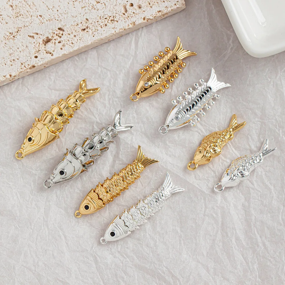 Copper Plated Gold Fish Pendant for DIY Handmade Jewelry with Electroplated Color Retention