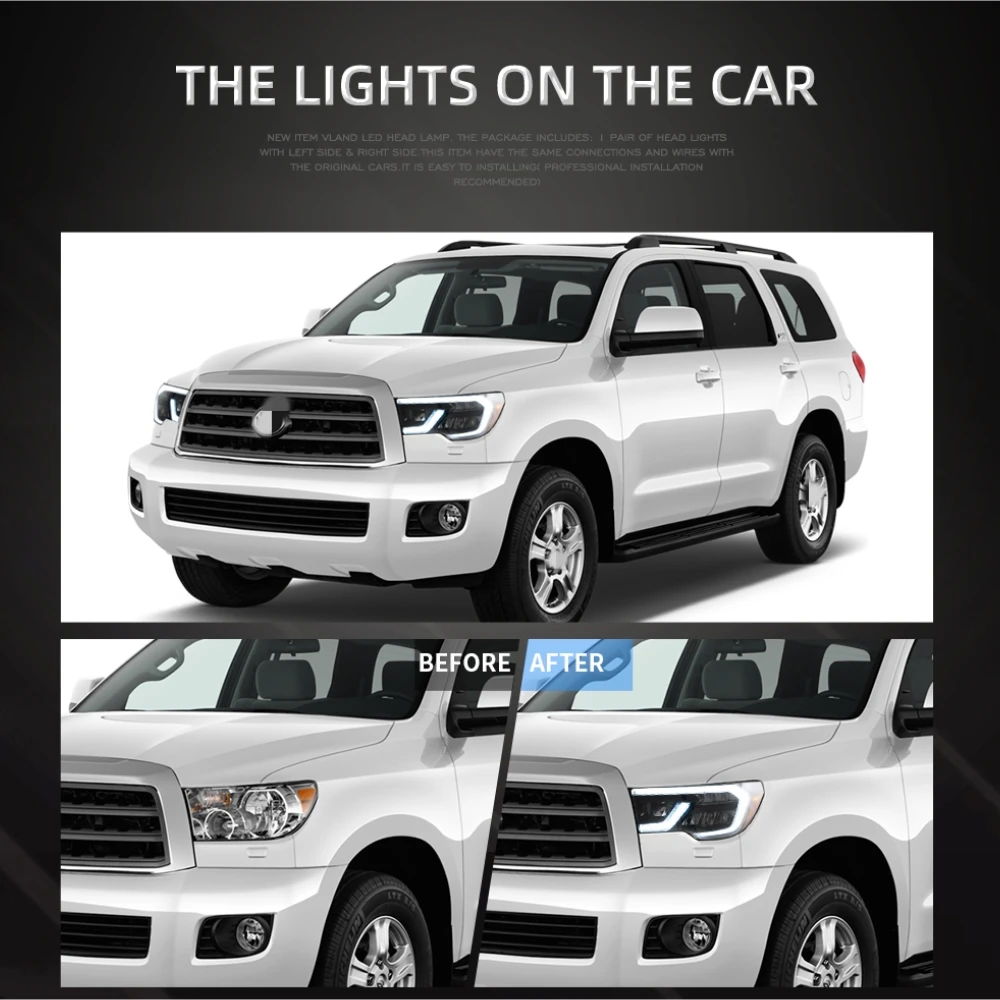 

LED Headlight For Toyota Tundra 2007-2013 Sequoia 2008-2017 Old style Sequoia 2018-2021 new style LED lens Headlights