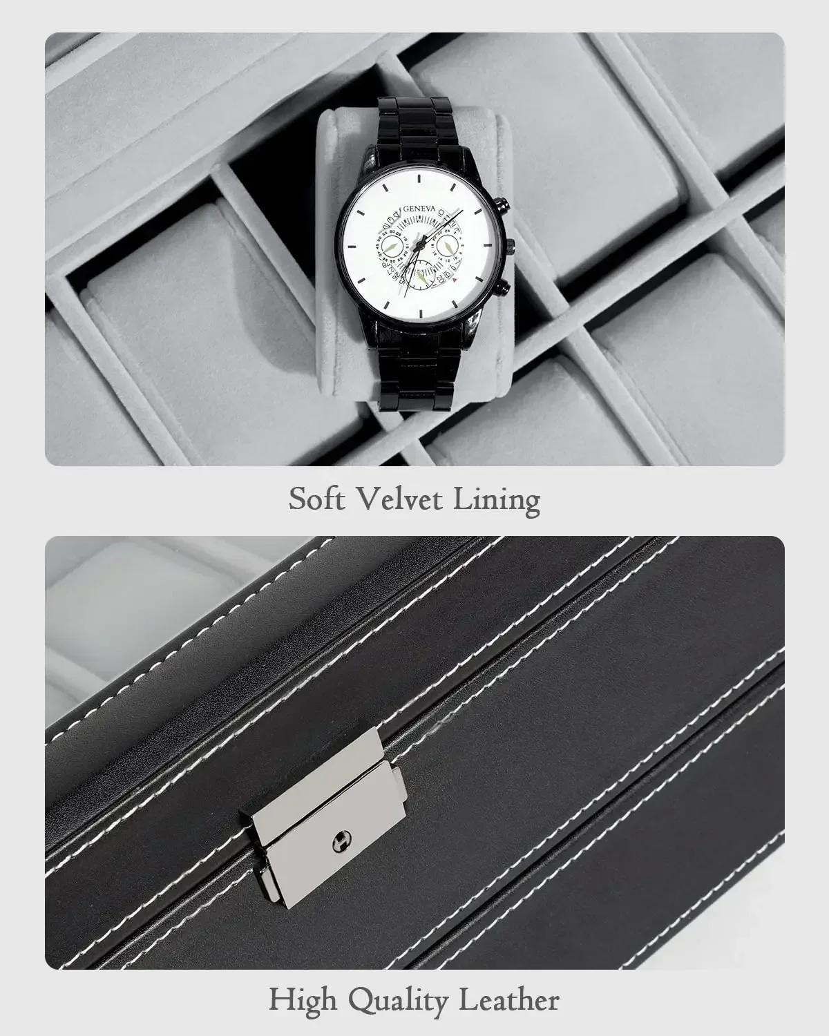 صناديق تخزين ساعات قابلة للقفل من جلد البولي يوريث...