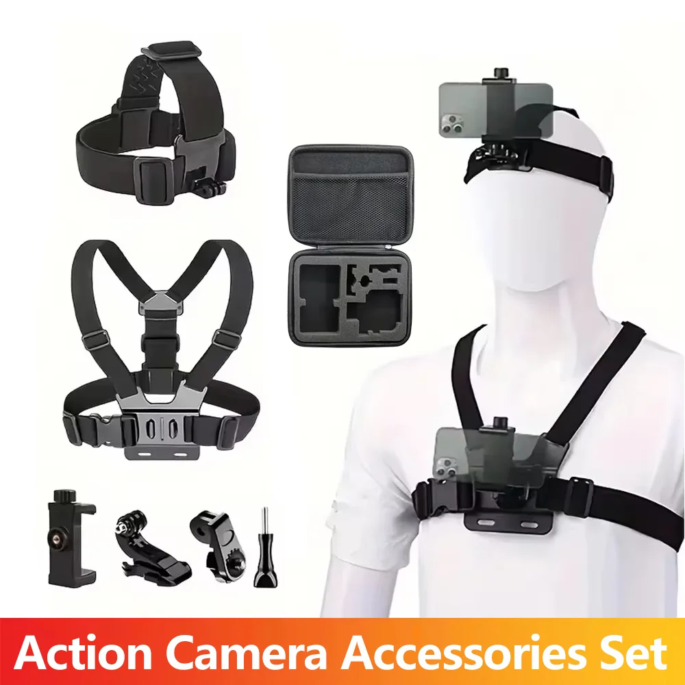 7-in-1 Action Camera Accessories Set Head Strap Chest Strap Mount Phone Holder For GoPro insta360 SJCAM Osmo Akaso Smartphones