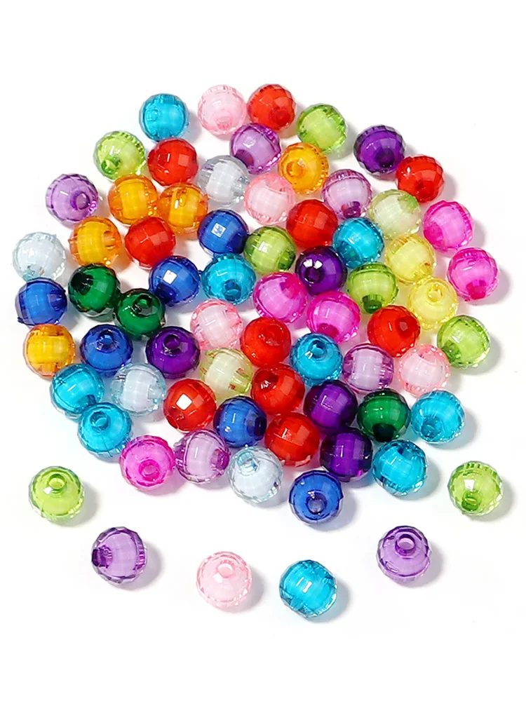 100 teile/los 8 10mm Runde Facettierte Acryl Perle in Perlen Lose Spacer Perlen Für Schmuck Machen DIY Armband Halskette großhandel – Detail 6