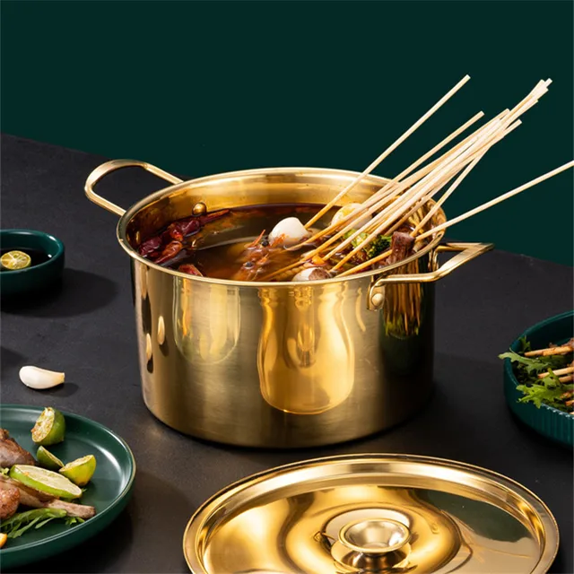 Gold Stainless Steel Kitchen Stew Pots Saucepan with Cover Durable Non-Stick Cooking Cookware Set for Induction Cooker - Image 4