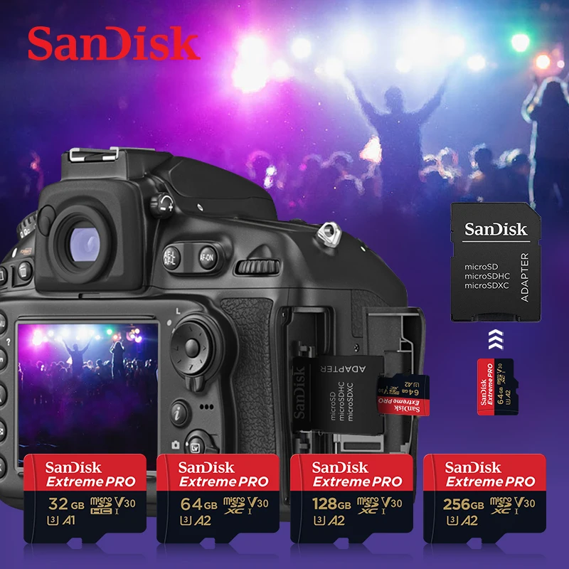 Sandisk 마이크로 SD 카드 메모리 카드, 64GB, MicroSDHC, 128GB, MicroSDXC, MicroSD 클래스 10 A2 U3 V30 TF 플래시 카드