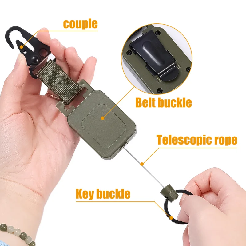 Outdoor Retractable Badge Reels 60cm Steel Wire Badge Reels Multi-purpose Tactical Backpack Hook Outdoor Fishing Climbing Tools outdoor badge reels