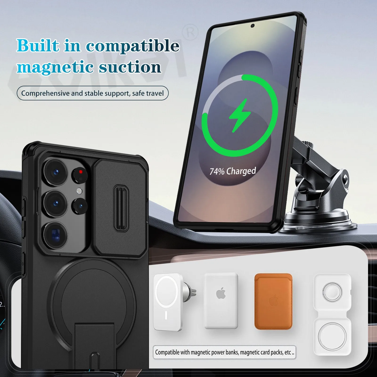 MagSafe Magnetic Shockproof Protective Case with Camera Control Cover and Kickstand
