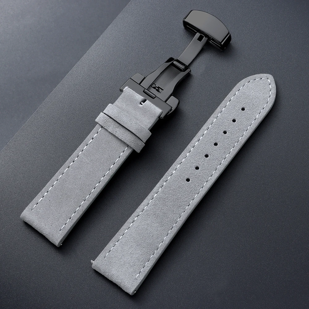Vintage Suede Cowhide Watch Strap with Butterfly Buckle Bracelet - Sport Wristband