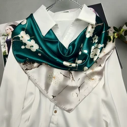 Elegant Grey Green Cherry Blossom Silk Square Scarf and Wrap (Grey green)