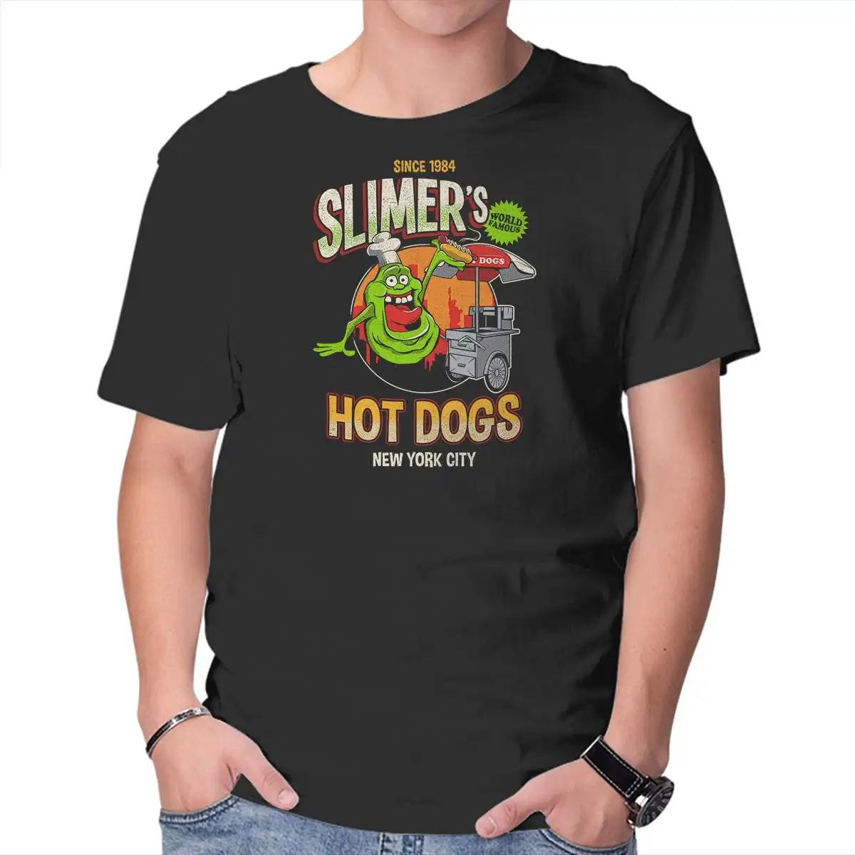 

Футболка Slimer's Hot Dogs с рисунком аниме для мужчин и женщин, футболки с коротким рукавом, винтажные высококачественные 100% хлопок