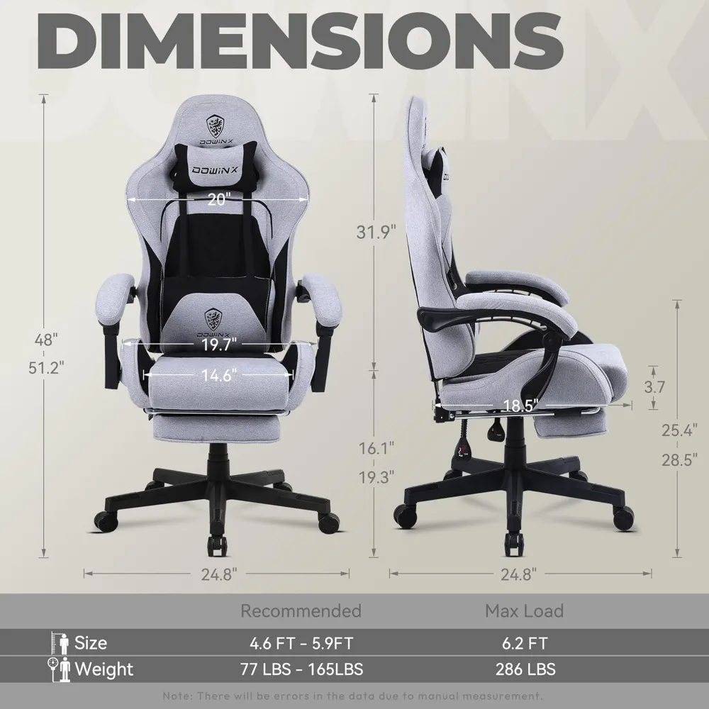 Gaming Chair Fabric with Pocket Spring Cushion, Massage Game Chair Cloth with Headrest, Ergonomic Computer Chair with Footrest 3