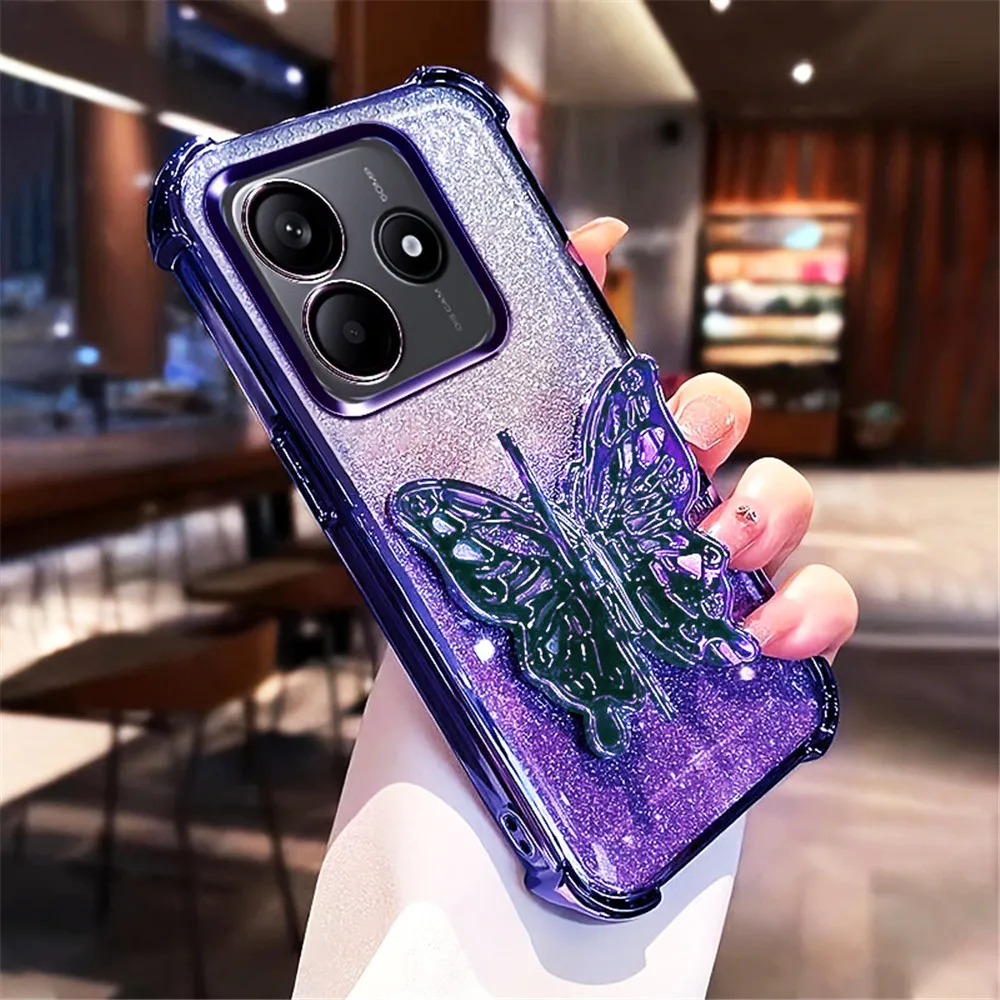 Glitter Shockproof Silicone Butterfly Bracket Phone Case