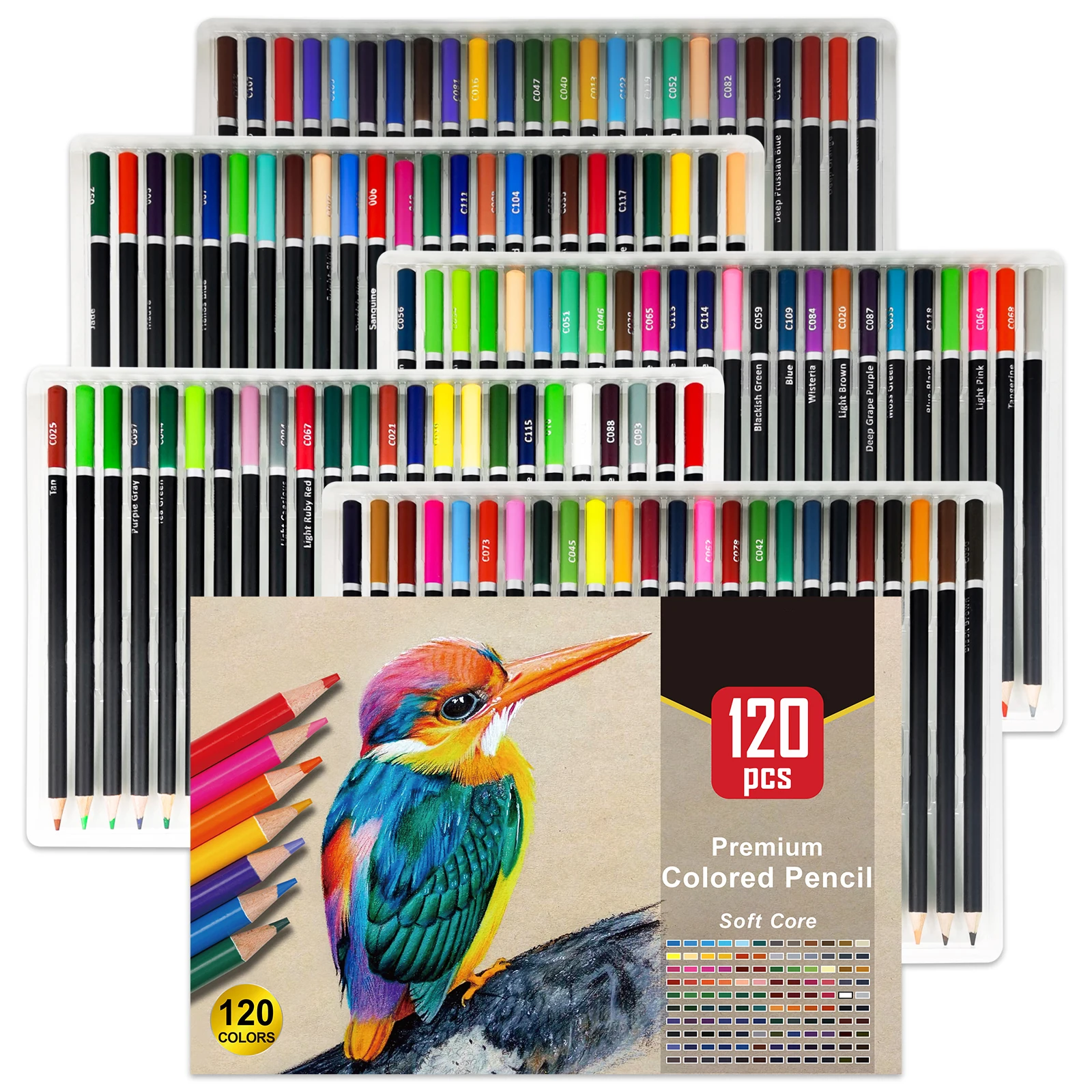 72/120-Color Premium Soft Core Colored Pencils Set - Vibrant