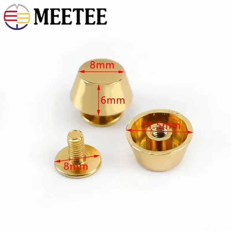 Meetee 10-50Pcs 금속 버클 핸드백 바닥 보호 피트 네일 버킷 모양 플랫 스터드 스크류 리벳 가방 지갑 가죽 공예