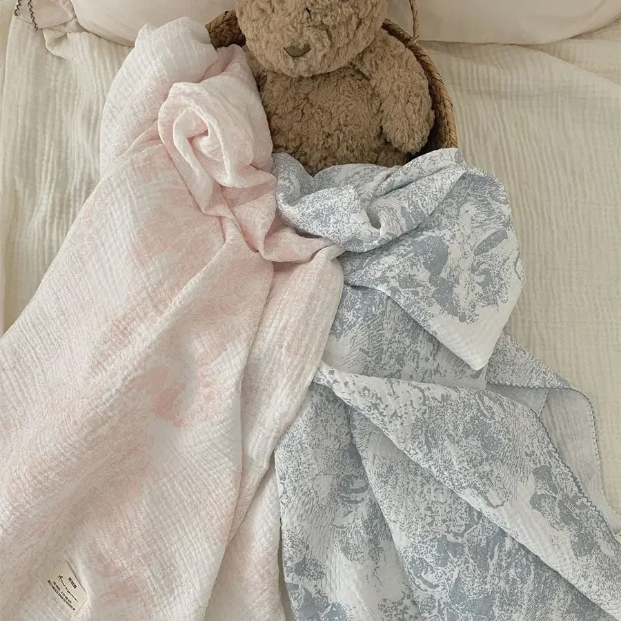 Floral Muslin Swaddle Blanket 100% Cotton Baby Bath Towel Wrap Muslin Swaddle Blankets Newborn Muslin Blankets Soft Waxy Blanket 4