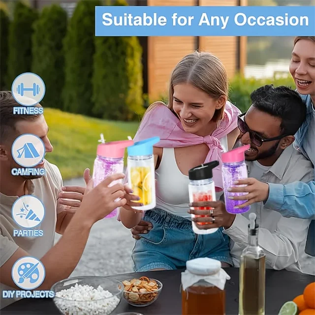 4PCS Reusable Double Layer Plastic Water Bottles With Lid And Straw 10Oz DIY Snowball Cup with Pre Drilled Hole Drinkware Cups 6