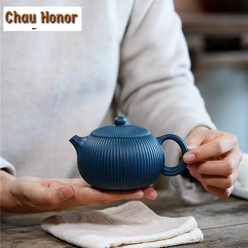 260ml Yixing Raw Ore Azure Clay Purple Clay Teapot Handmade Household Puer Kungfu Teaset Tea Ceremony Accessories Drinkware Gift