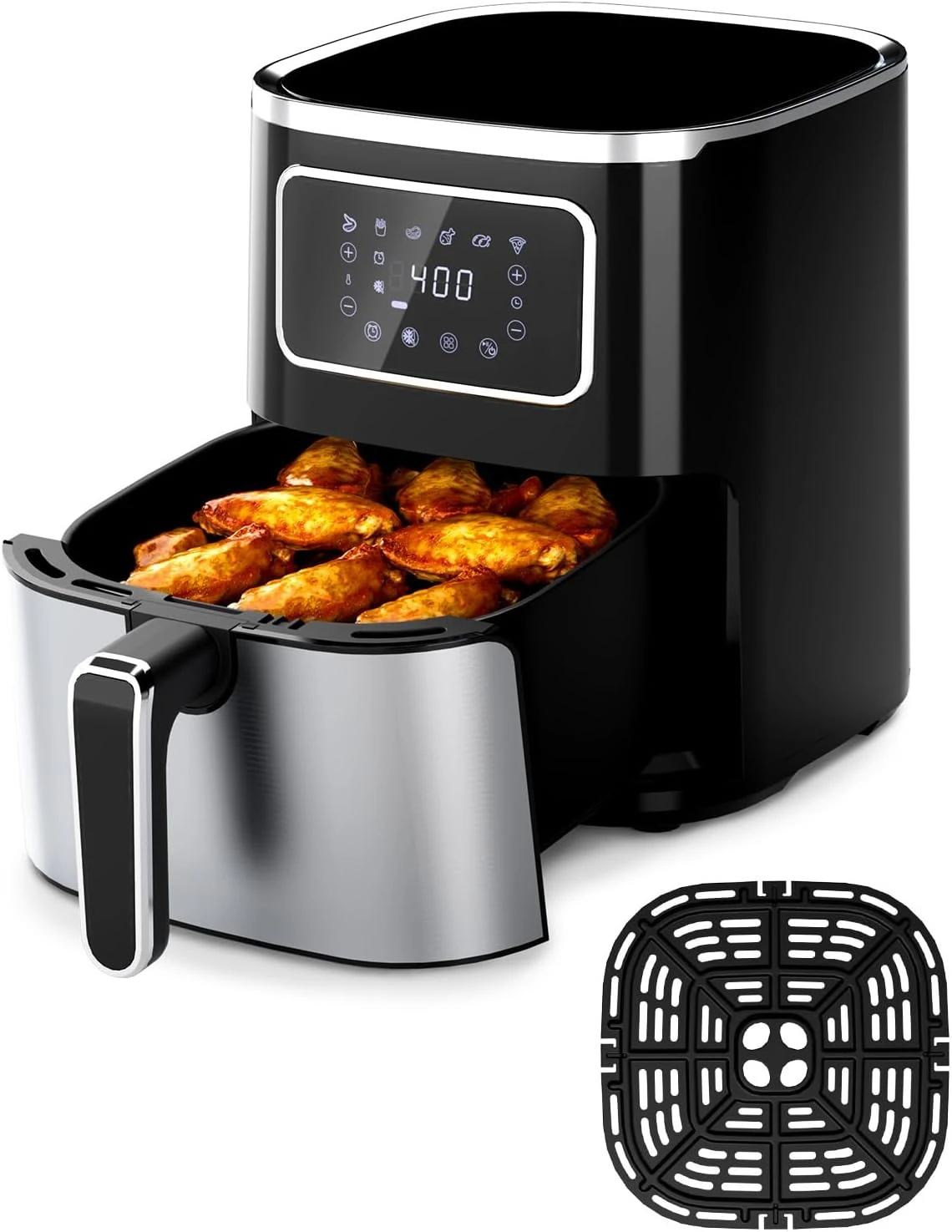 

Кухонная духовка 5,28 Qt, компактная плита 6 в 1 с цифровым дисплеем, компактная, компактная, с антипригарным покрытием, можно мыть в посудомоечной машине