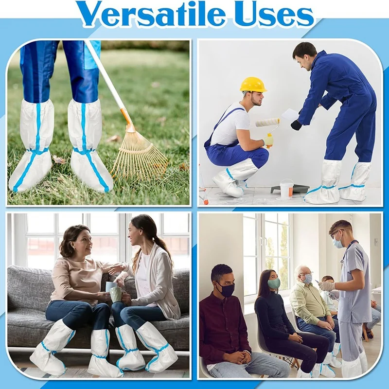 AS60-32 Pieces Disposable Boot And Shoe Covers Plastic Long Boot Covers Waterproof Rain Shoe For Men And Women