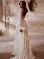 Simple Wedding Dresses A-Line Chiffon Bridal Gowns Elegant Long Puff Sleeves Robes For Formal Party Vestidos De Novia Customized 2
