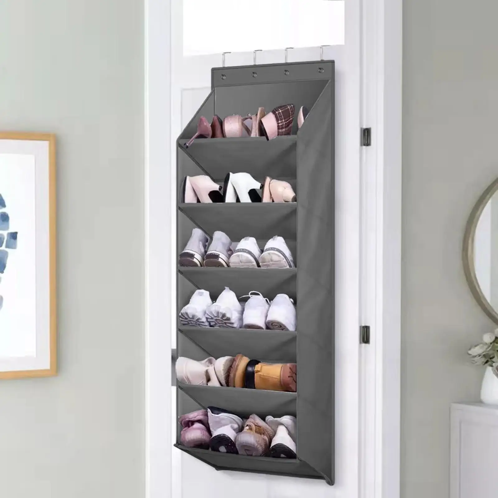 6 Tier Large Deep Pockets Over the Door Shoe Organizer for Narrow Door Towels Baby Items Closet Hanger 16 Pair Shoes Toys