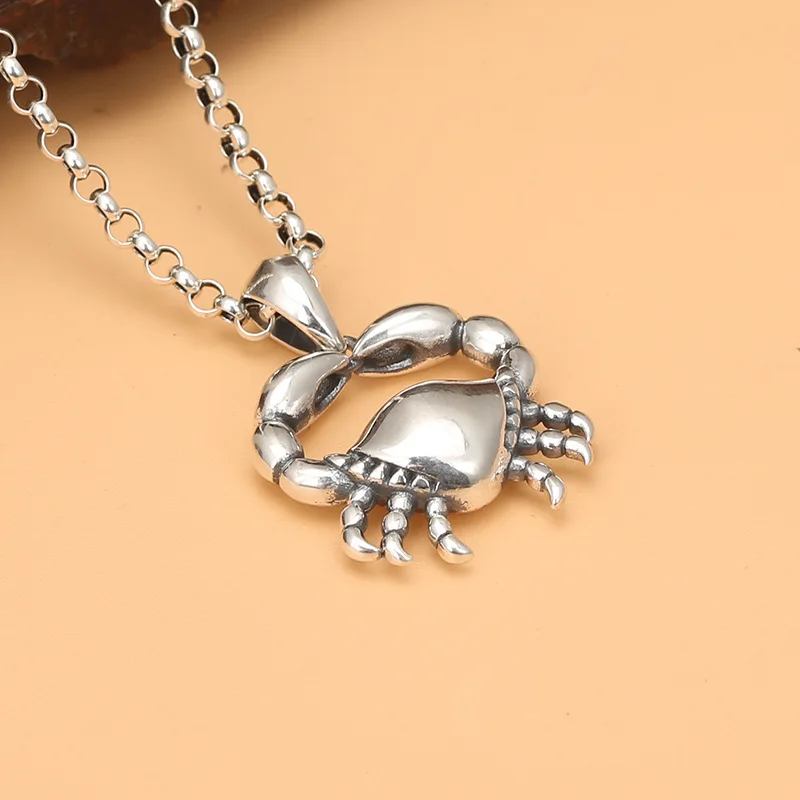 

S925 Sterling Silver Original Design Crab Pendant Women's Personalized Men's Necklace Pendant Retro Thai Silver Trendy Jewelry