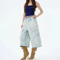 Women's Clothing Plus Size American Style Multi Pocket Denim Shorts Summer Oversize All-match Jeans for Women Y2k Loose Pants