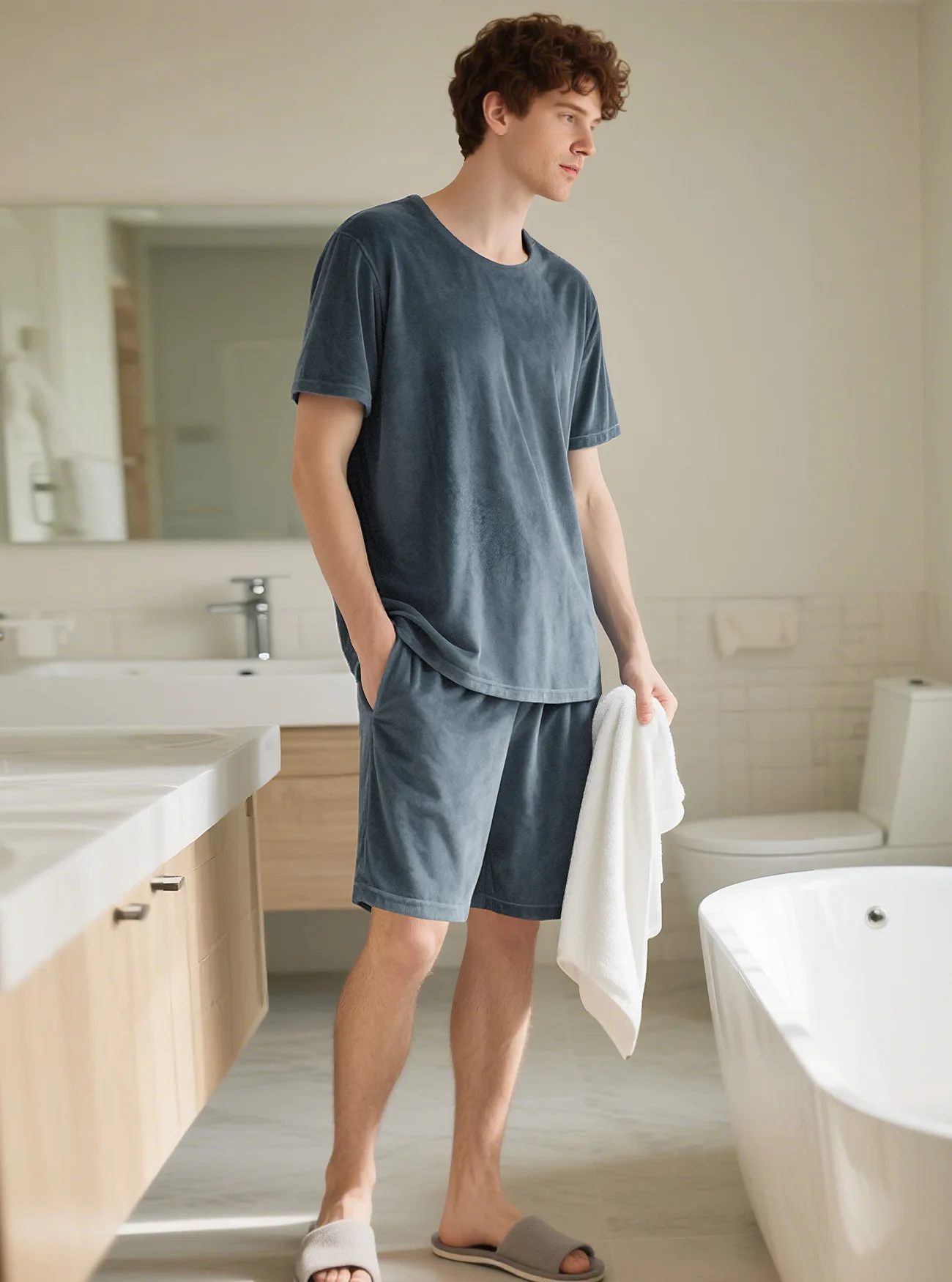2026 Neues Herren-Set aus Wildleder: Lässiges Sport-T-Shirt mit kurzen Ärmeln und Shorts, einfarbig, Rundhals, Loungewear, Streetwear-Outfits – Detail 36