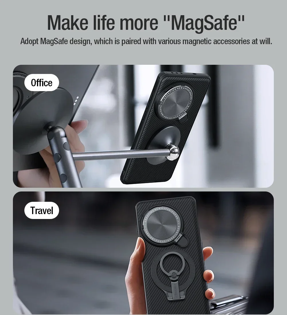 Nillkin Magnetic Case with Twill Micro-Transparent Design and Flip Lens Cover, MagSafe Compatible, Anti-Drop Protection