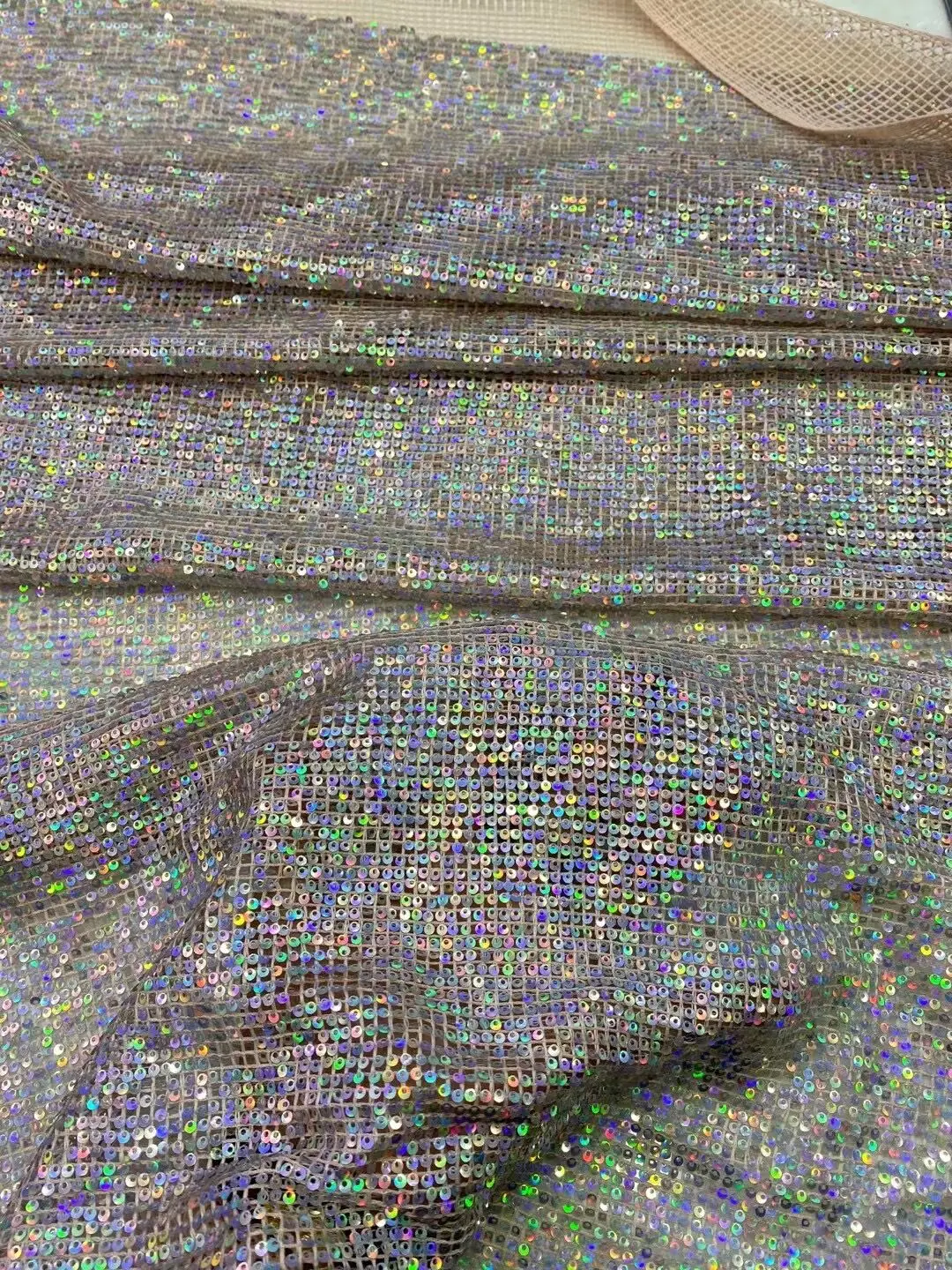 

Shiny sequin embroidery Fabric SYJ-1302936 Nigeria lace sequined French tulle net lace fabirc For evening dresses