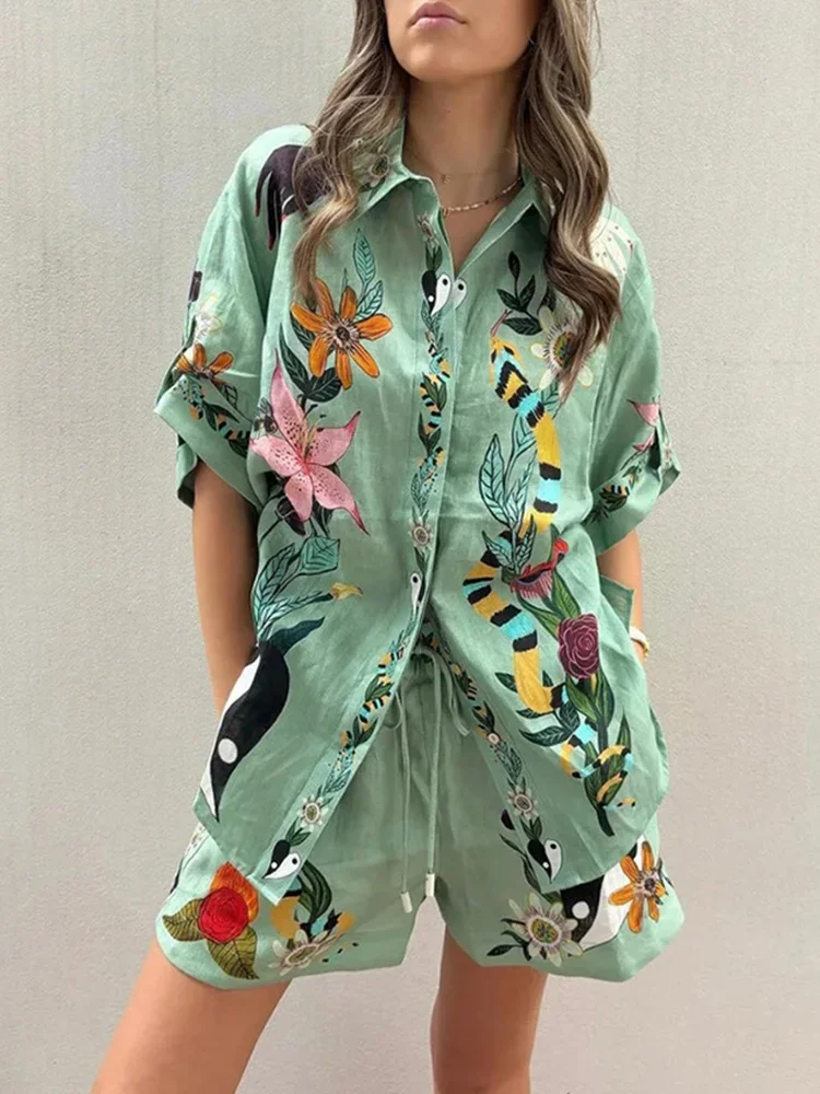 Muchica 2pcs/Set Women's Printed Bandeau Top And Shorts Set | ChicGrl