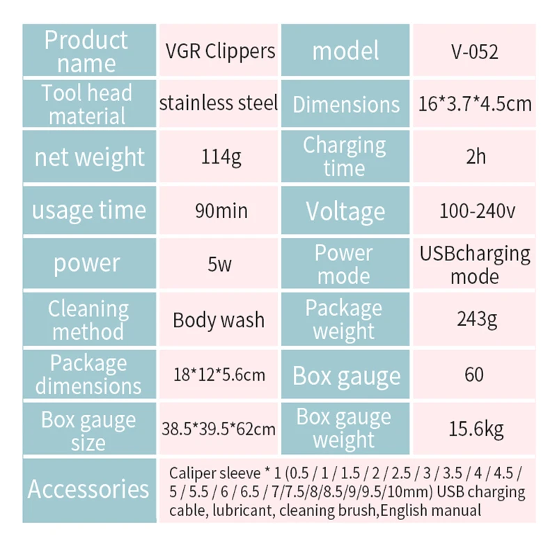 VGR 052 Hair Clipper Professional Personal Care USB Rechargeable  Barbershop Trimmer For Men Washing Barber Haircut Vgr V052 3