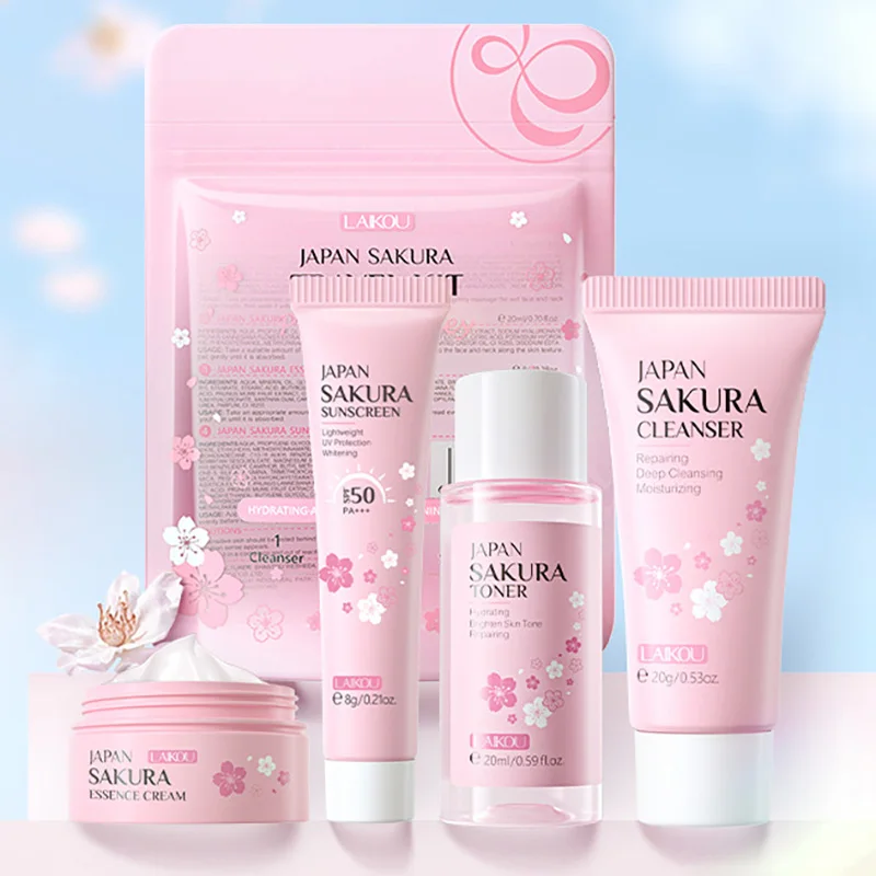 

LAIKOU Sakura Skin Care Sets Facial Cleanser Face Cream Serum Toner Moisturizing Brightening Hydrating Face Care Kit