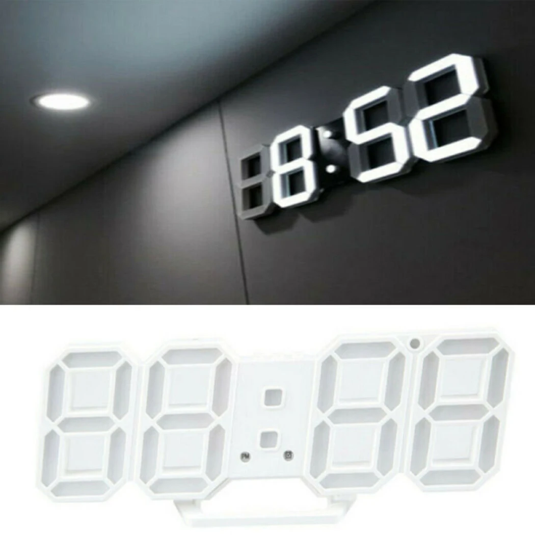 Wall Clock 3D LED Digital 24/12 Hour Display Timer Alarm Home USB Plug In