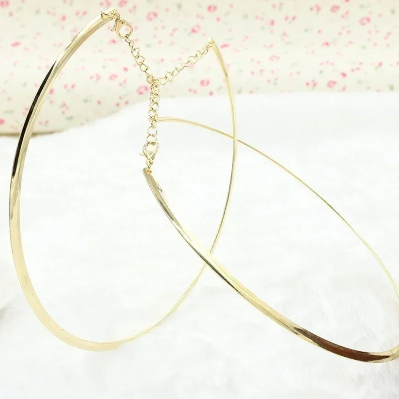 304 Stainless Steel Collar Neck Ring Necklace Silver Color Big Circle Metal Pendant Torque Statement Necklace Jewelry Findings