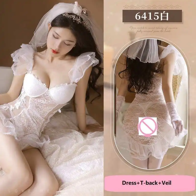 New Design Women's Sexy Pad Pushed Up Wedding Lingerie Dress Adult Lady Valentine's Day Dating Babydoll Cosplay Bride Costumes