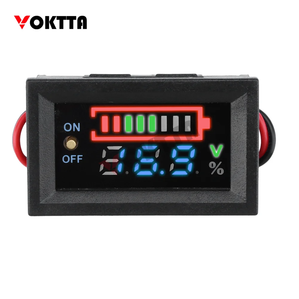 

DC7-100V LED Digital Display Lithium Lead-acid Battery Universal Voltmeter with Switch Battery Capacity Tester Car Batteries