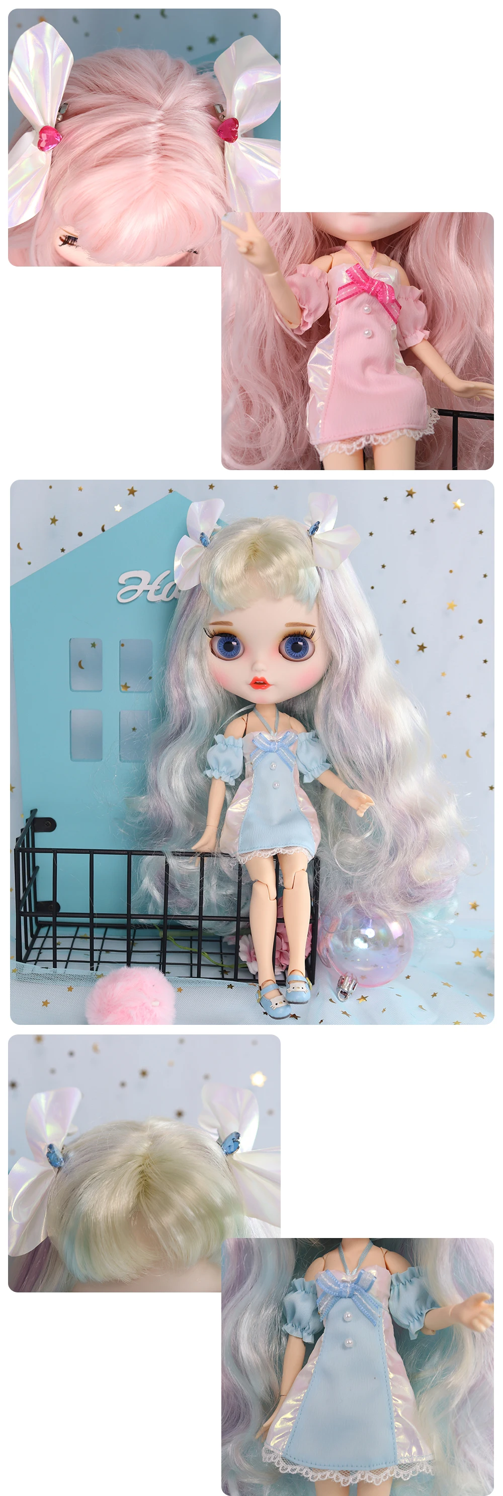 Neo Blythe Doll Fancy Skirt Dress with Bow Hairpin 2