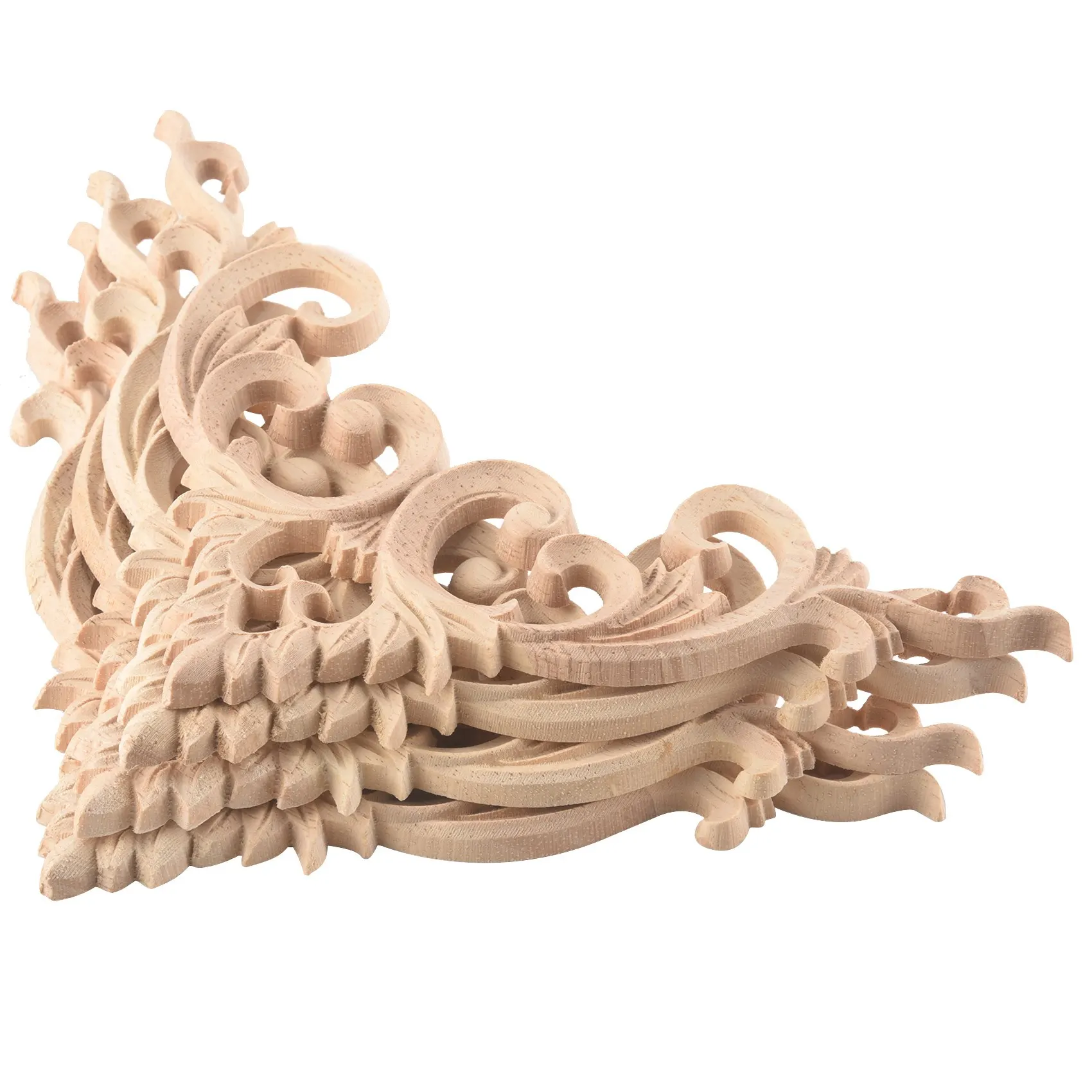 

4Pcs/Set Wood Carved Corner Onlay Applique Unpainted Frame Cupboard Cabinet Decal for Home Furniture Decoration 15cm