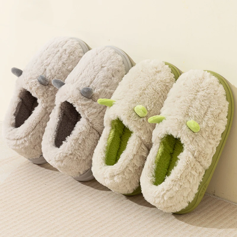Lightweight Cute Women's Cotton Slippers Indoor Warm Thick Sole Fluffy Slippers Women Comfortable Non Slip Home Cotton Shoes