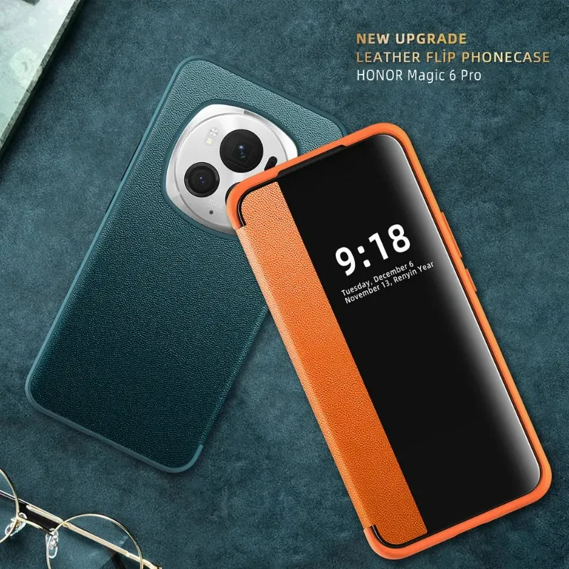 Premium Flip Leather Phone Case with View Window and Kickstand - Shockproof Cover