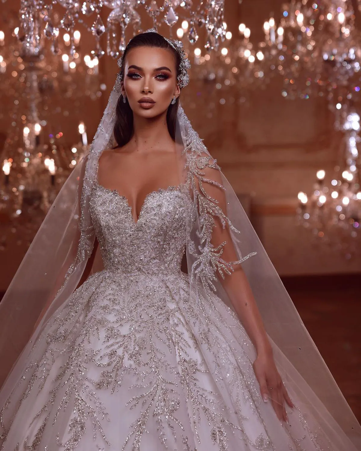 Изысканные свадебные платья с бусинами, бальное платье, блестящее кружевное платье с высоким воротом и блестками, свадебное платье с арабскими кристаллами на заказ
