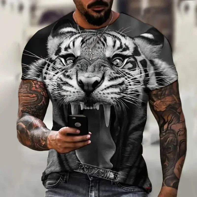 

3D Printing, Animal Tiger, Furious Trend, Apparel, Men's Round Collar T-Shirt, New Style, Summer, Fashion, 2024