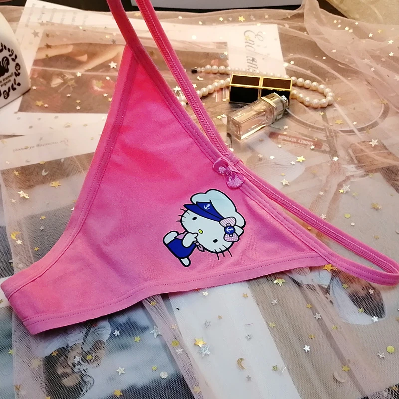 Hello Kitty bragas de algodón estampado para mujer, bañadores deportivos para jóvenes, Bikini con tirantes finos, ropa interior con lazo| | AliExpress
