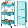 Foldable Storage Cart 3 Tier Rolling Cart with Wheels No Assemble Required Metal Utility Kitchen Cart Folding Shelves 1