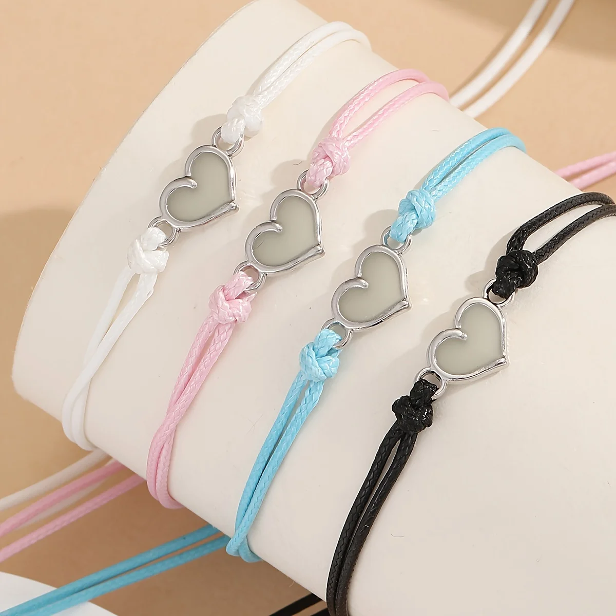 4-piece set Glow-in-the-dark Heart-shaped Accessories Good Sister Bracelets Hand-woven Waxed Cord Wristbands