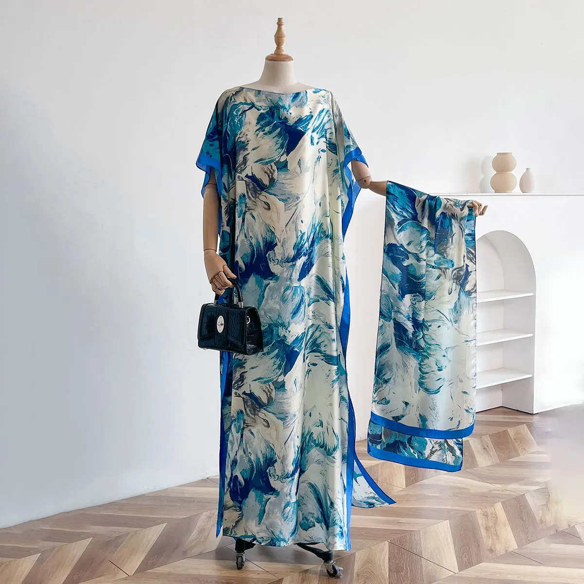 2025 Fashion Dubai Abaya For Women Summer Short Sleeve Cotton Print Dress Loose Lady Maxi Islam African Dress With Big Scarf