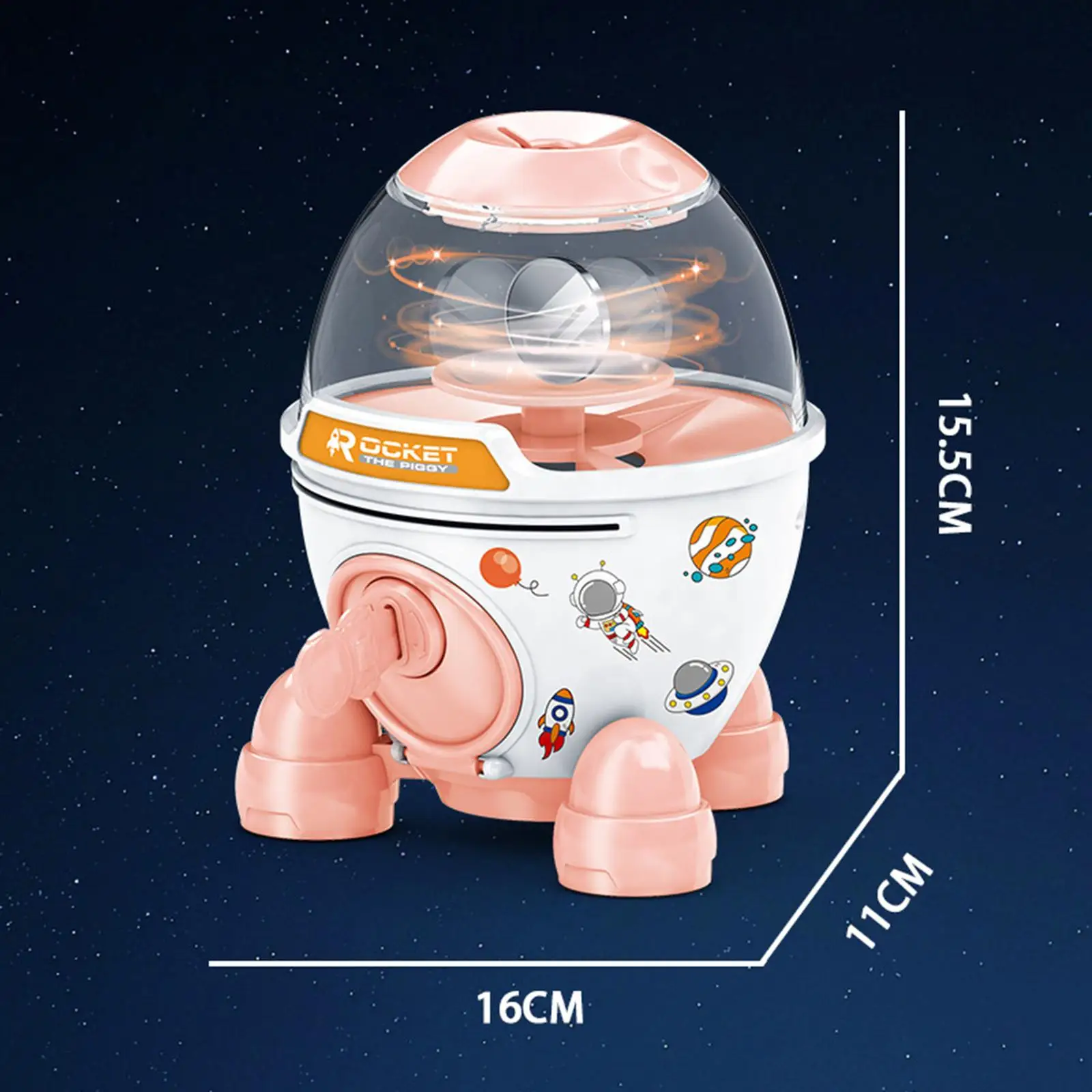 로켓 선박 ATM 저축 기계, 키가있는 귀여운 어린이, 소년, 소녀