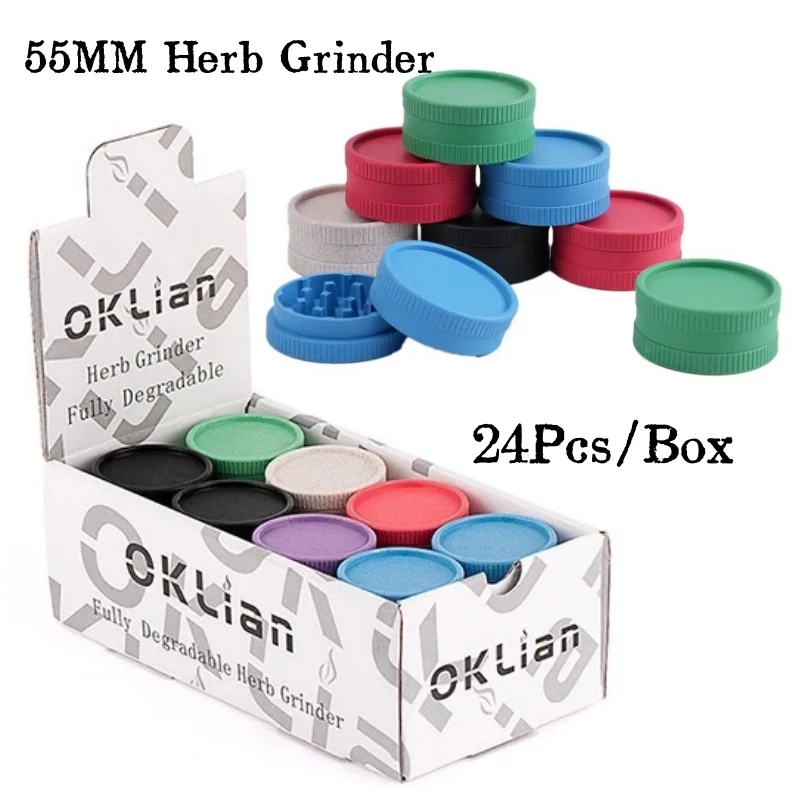 24Pcs/Box 55MM 2 Layer Herbal Crusher Degradable Plastics Grinders for Smoking Tobacco Dry Herb Grinder Kitchen Spice Mill Tools